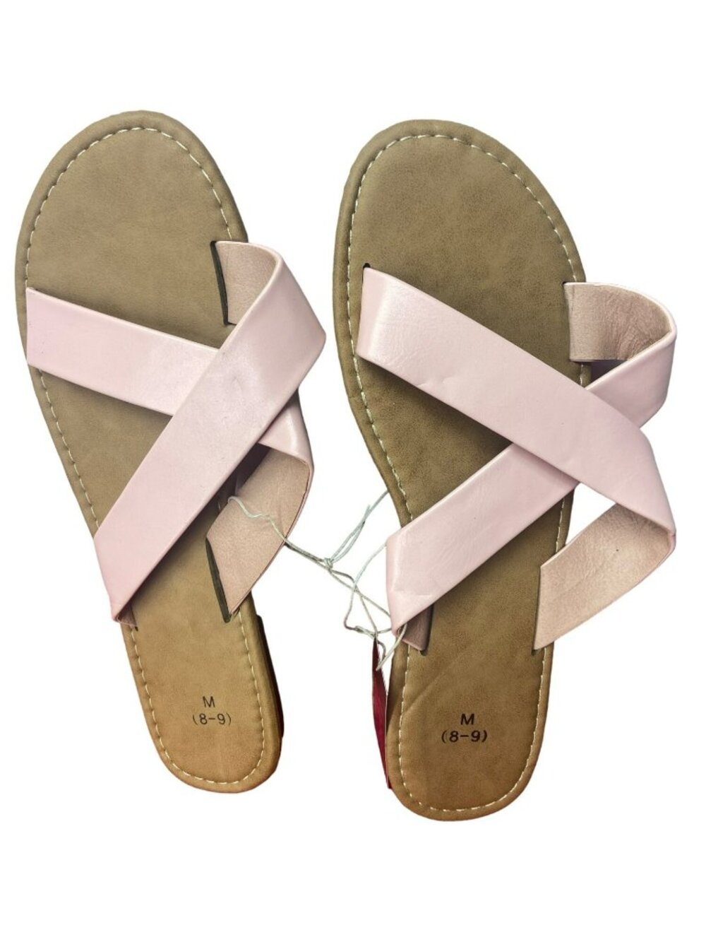 Ladies Pink Vegan Leather Sandals Size M (8-9) Rubber Sole & Cross Strap Design